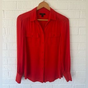 J Crew Red Silk Button Up Shirt - size 0